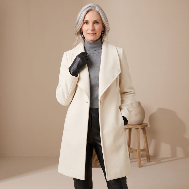 Women's Shawl Collar Button-Front Relaxed Wool Coat - White