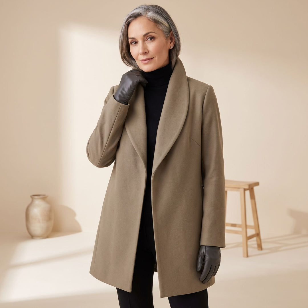 Women's Shawl Collar Button-Front Relaxed Wool Coat - Khaki