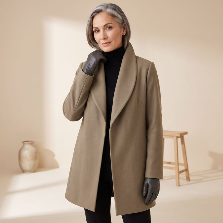 Women's Shawl Collar Button-Front Relaxed Wool Coat - Khaki