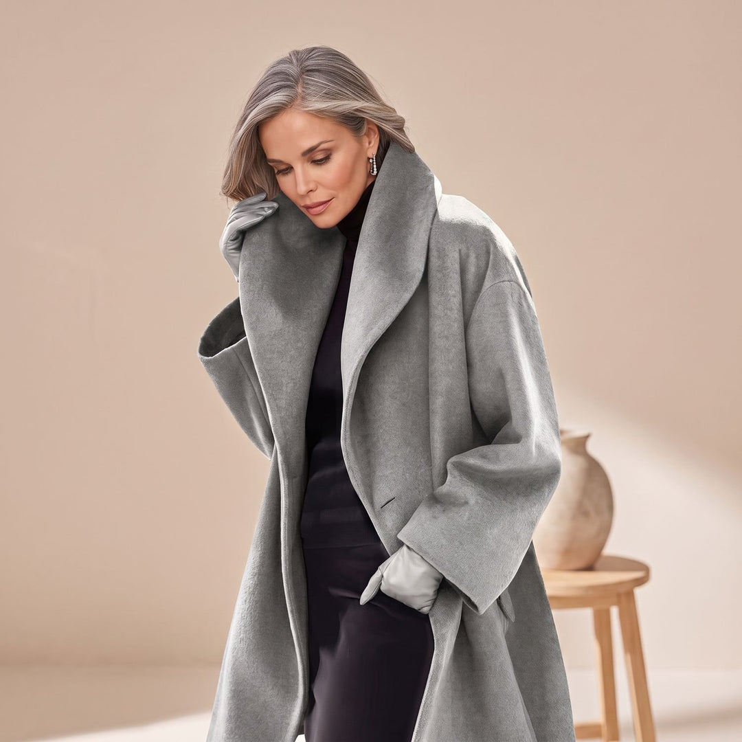 Women's Shawl Collar Button-Front Relaxed Wool Coat - Grey