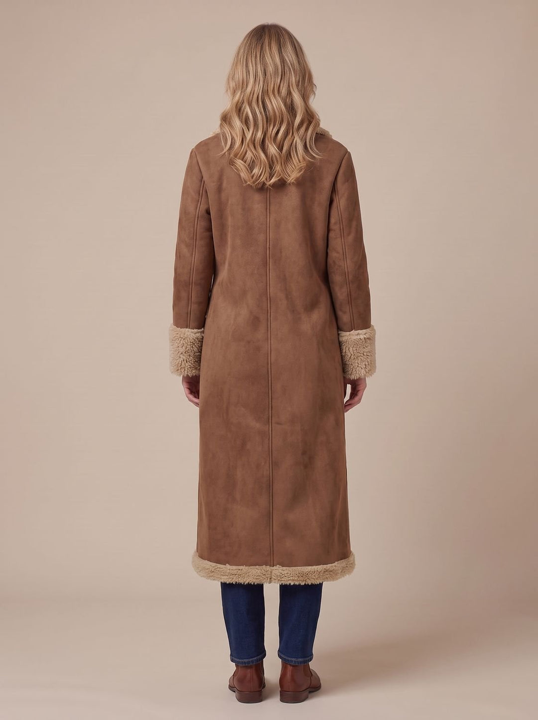 Women's Shearling-Lined Button-Front Long Winter Coat