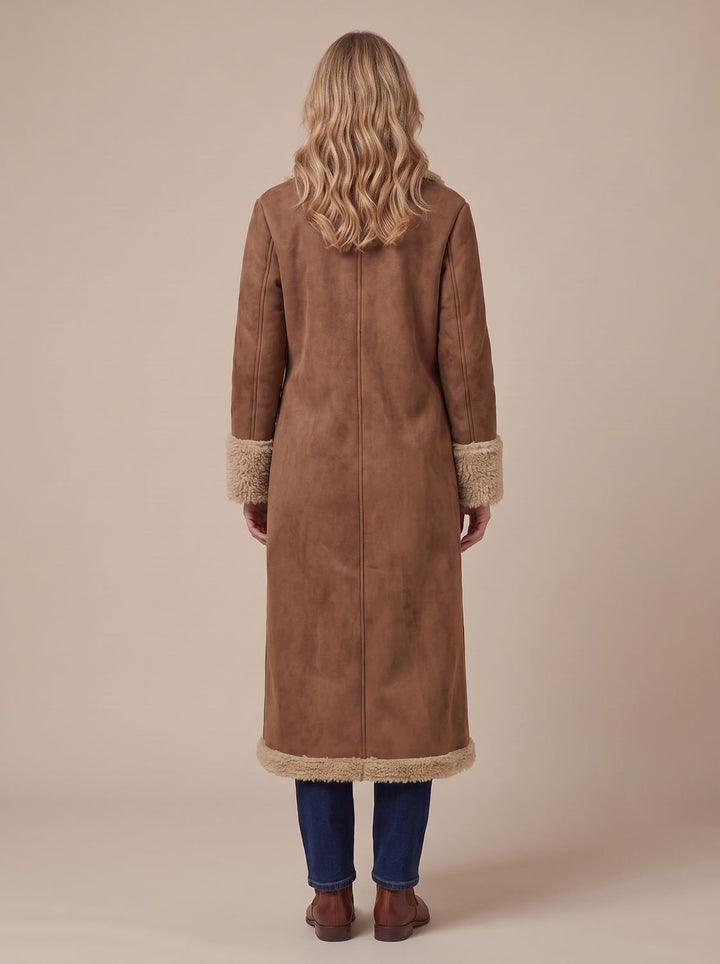Women's Shearling-Lined Button-Front Long Winter Coat
