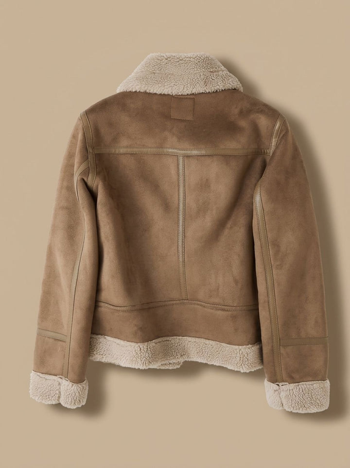 Women's Shearling-Lined Cropped Belted Moto Jacket
