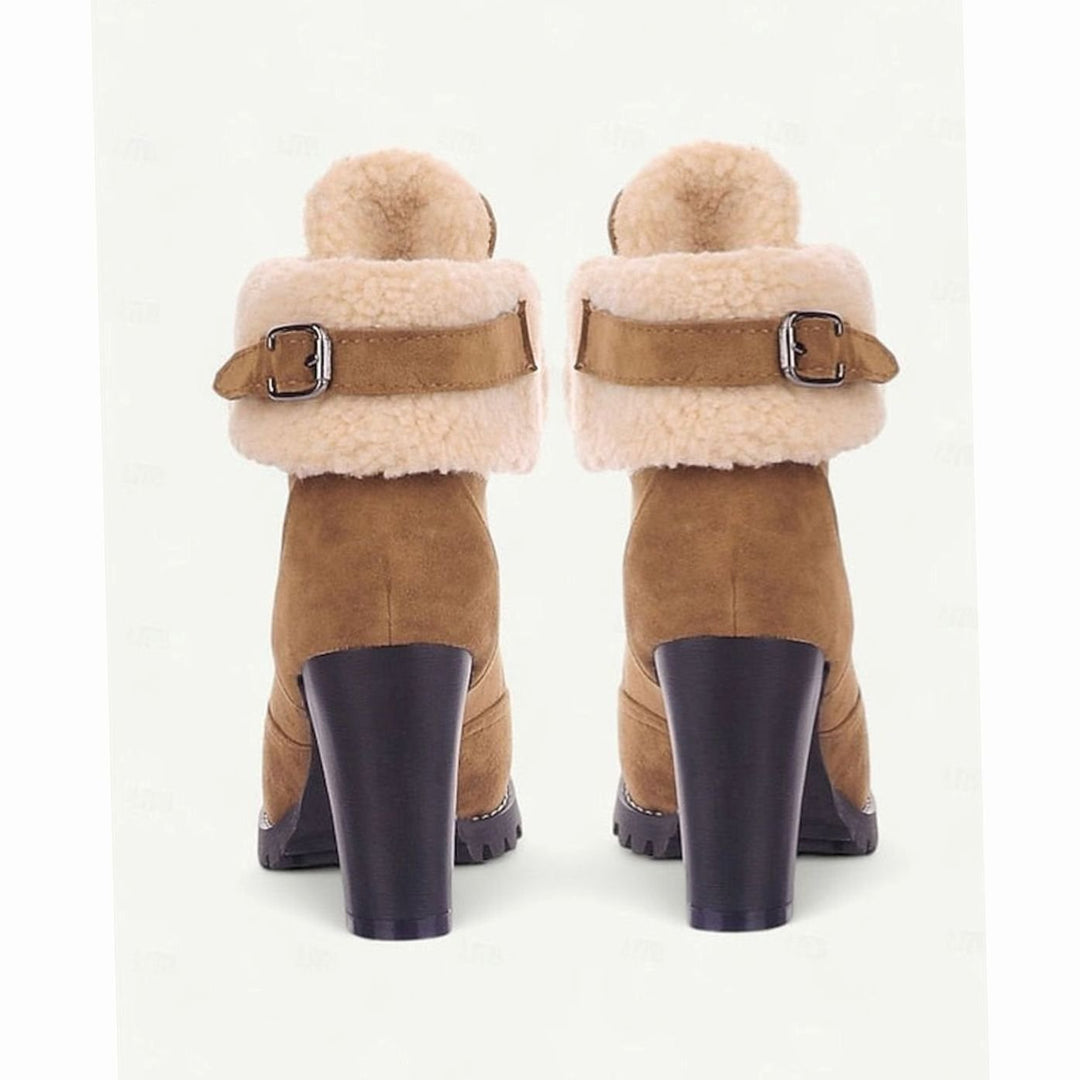 Women's Sherpa-Cuffed Lace-Up Heeled Winter Snow Boots