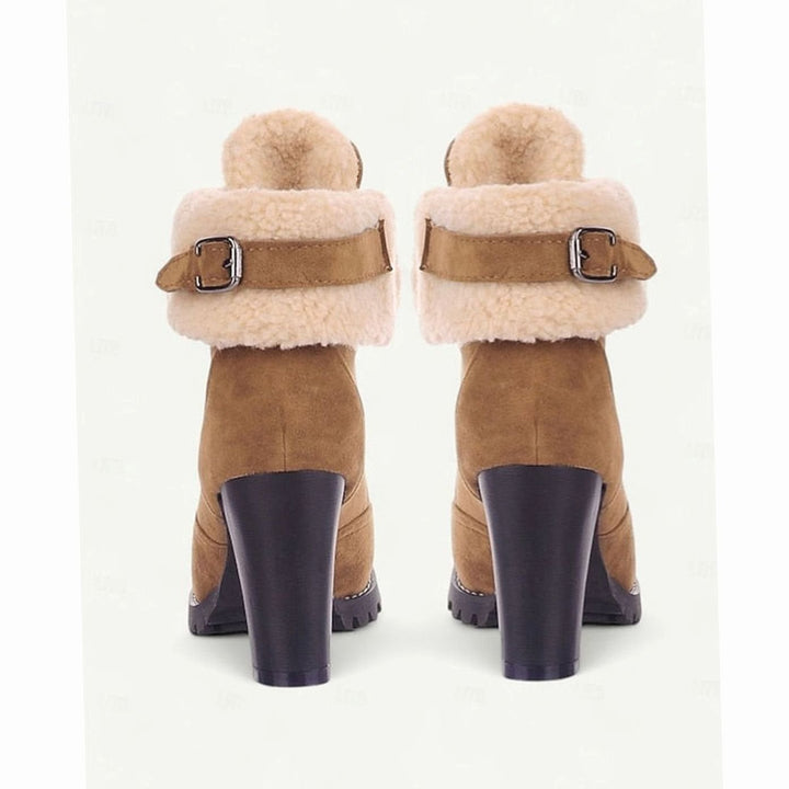 Women's Sherpa-Cuffed Lace-Up Heeled Winter Snow Boots