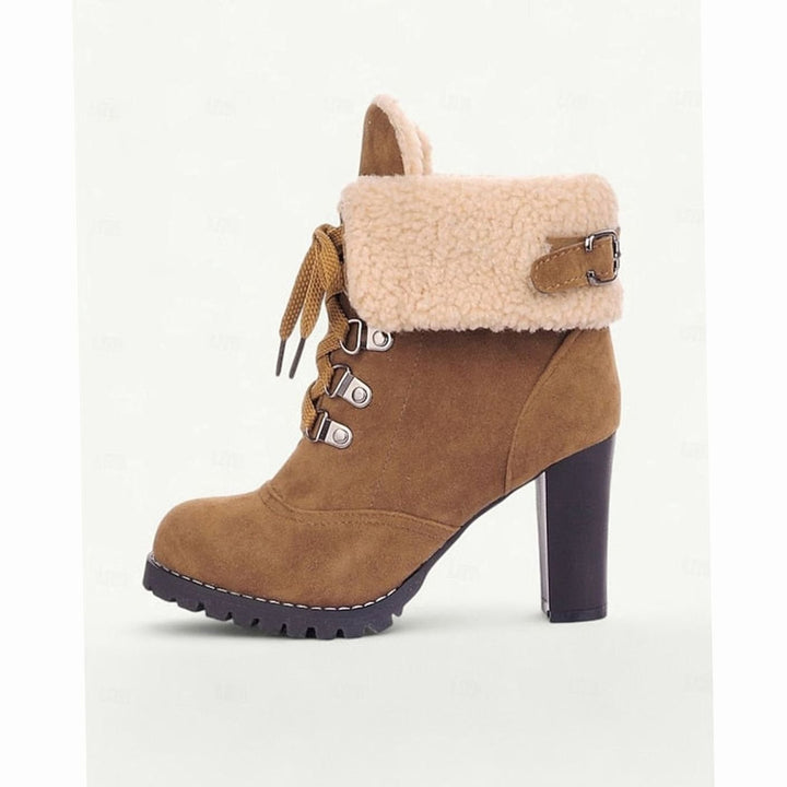 Women's Sherpa-Cuffed Lace-Up Heeled Winter Snow Boots