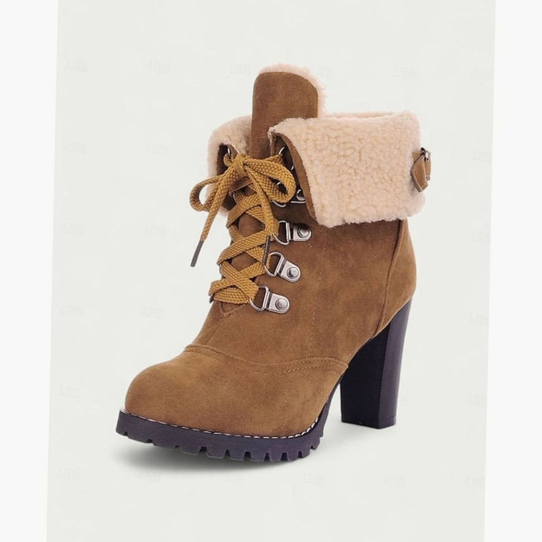Women's Sherpa-Cuffed Lace-Up Heeled Winter Snow Boots