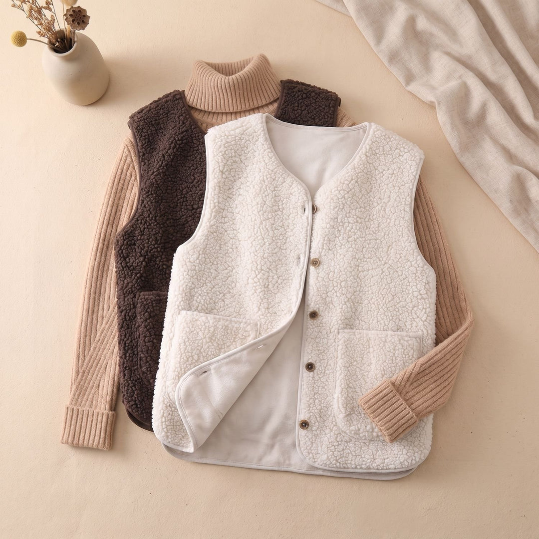 Women's Sherpa Fleece Button-Front Sleeveless Vest