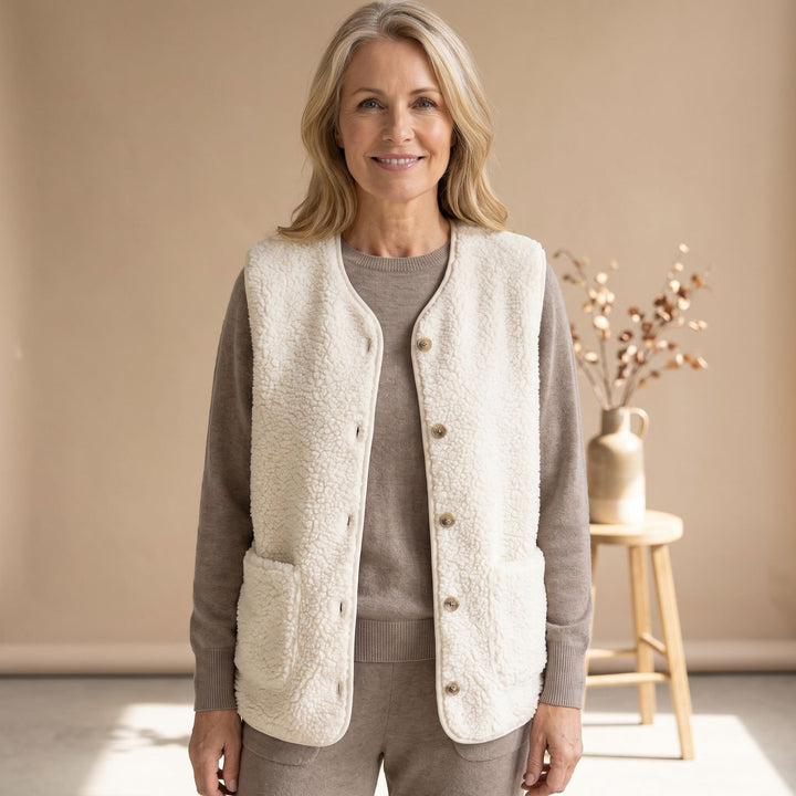 Women's Sherpa Fleece Button-Front Sleeveless Vest