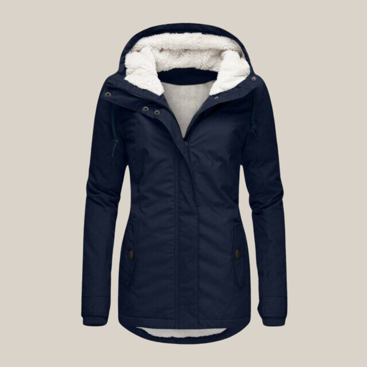 Women's Sherpa-Lined Hooded Quilted Jacket Windproof Zip-Up Coat - Blue