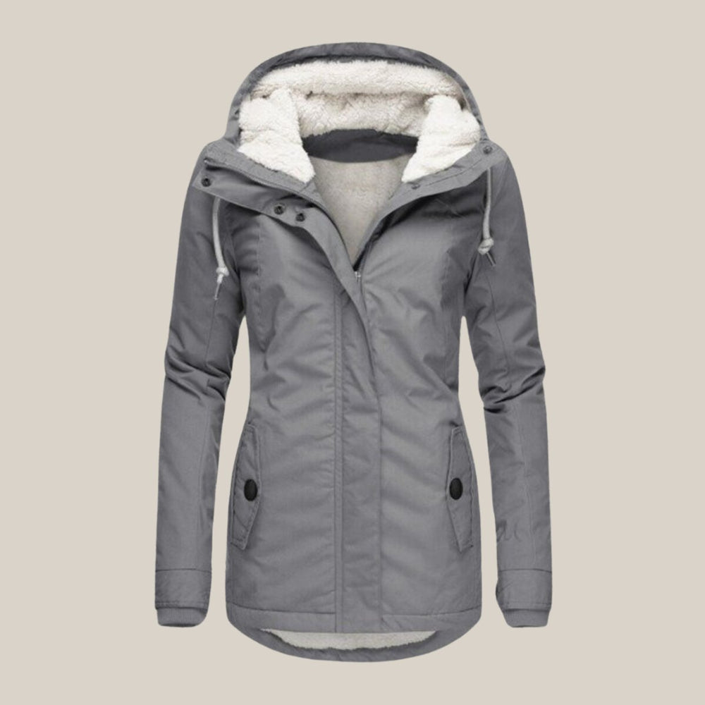 Women's Sherpa-Lined Hooded Quilted Jacket Windproof Zip-Up Coat