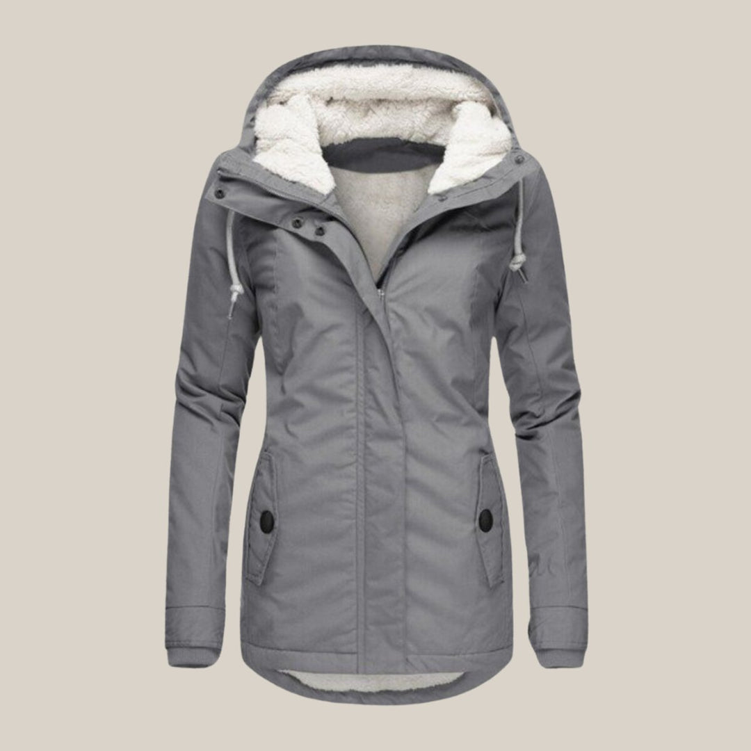 Women's Sherpa-Lined Hooded Quilted Jacket Windproof Zip-Up Coat