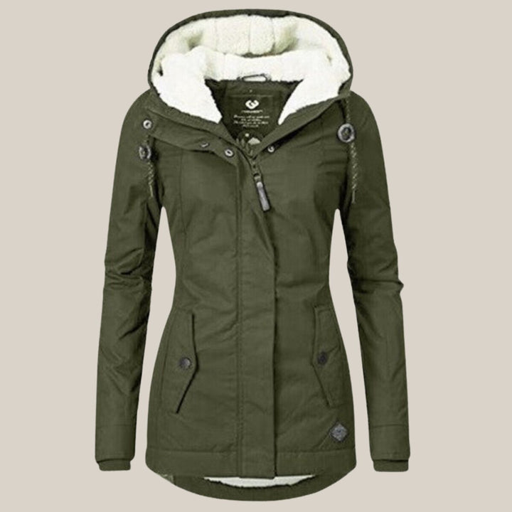 Women's Sherpa-Lined Hooded Quilted Jacket Windproof Zip-Up Coat