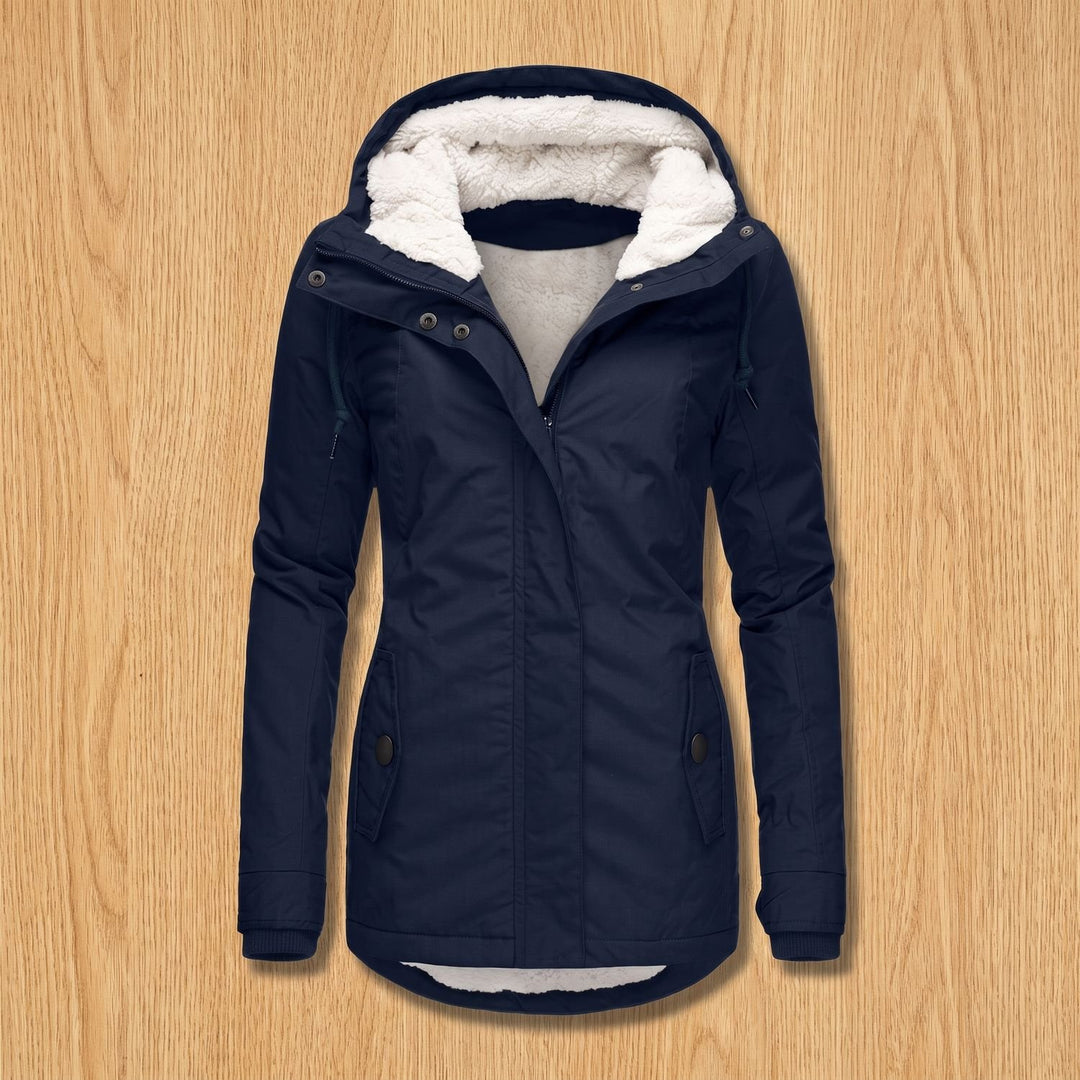 Women's Sherpa-Lined Hooded Winter Parka Jacket - Navy Blue