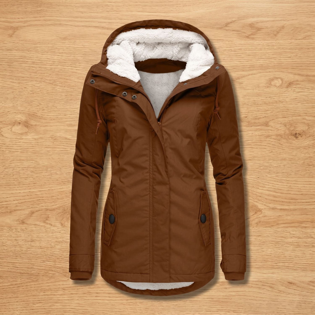 Women's Sherpa-Lined Hooded Winter Parka Jacket - Brown