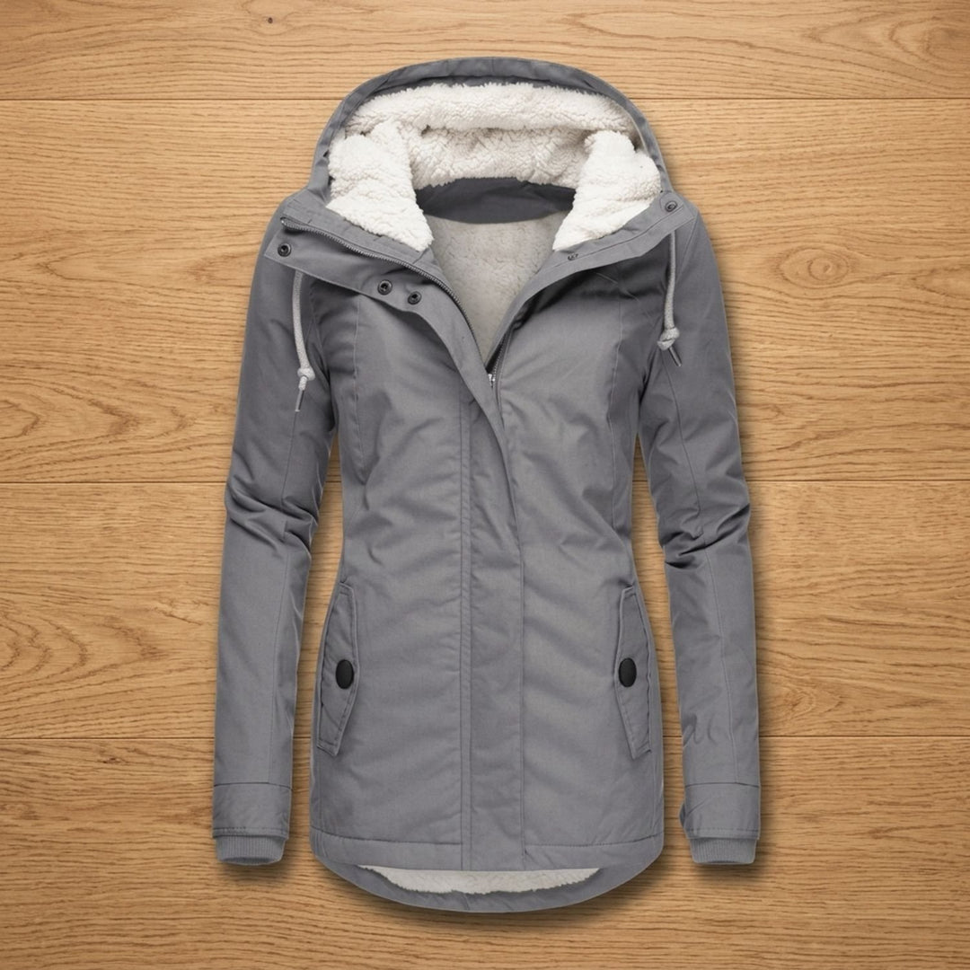 Women's Sherpa-Lined Hooded Winter Parka Jacket - Gray