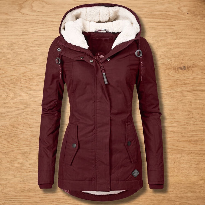 Women's Sherpa-Lined Hooded Winter Parka Jacket - Wine Red