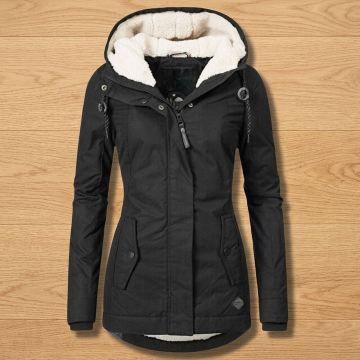Women's Sherpa-Lined Hooded Winter Parka Jacket - Black
