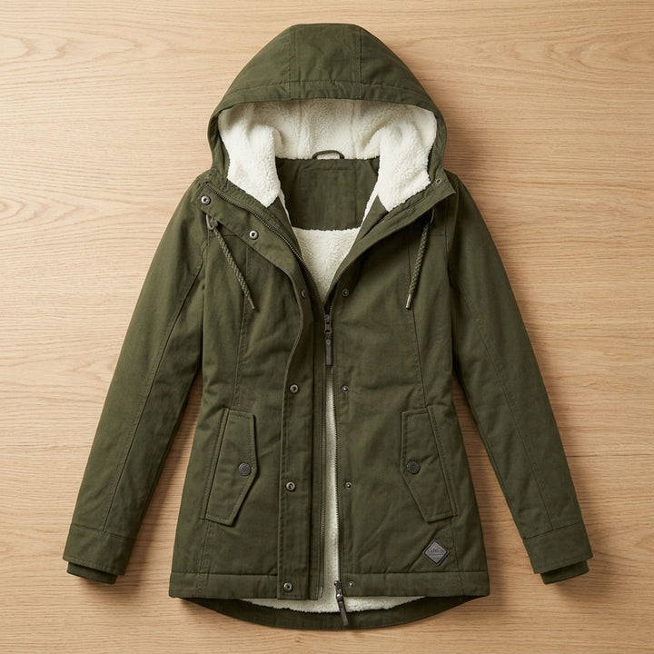 Women's Sherpa-Lined Hooded Winter Parka Jacket - Olive Green