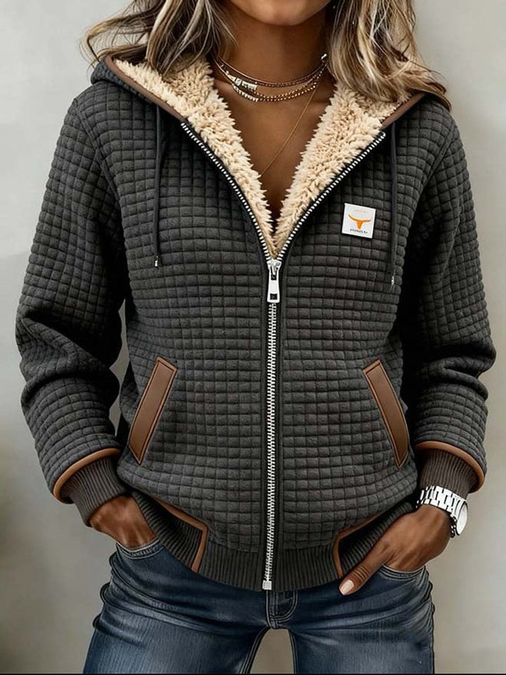 Women's Sherpa-Lined Quilted Jacket Zip-Up Hooded Fleece Coat