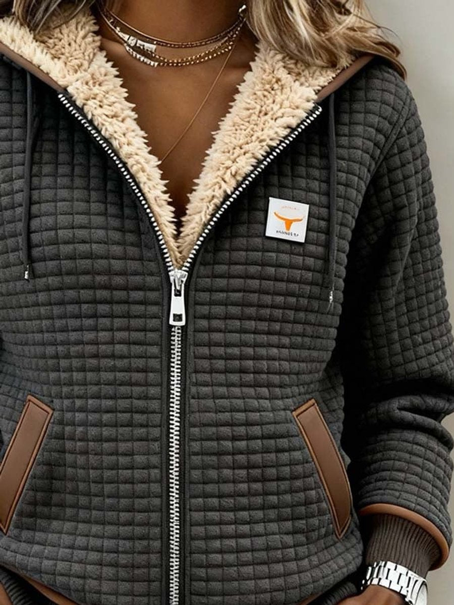 Women's Sherpa-Lined Quilted Jacket Zip-Up Hooded Fleece Coat