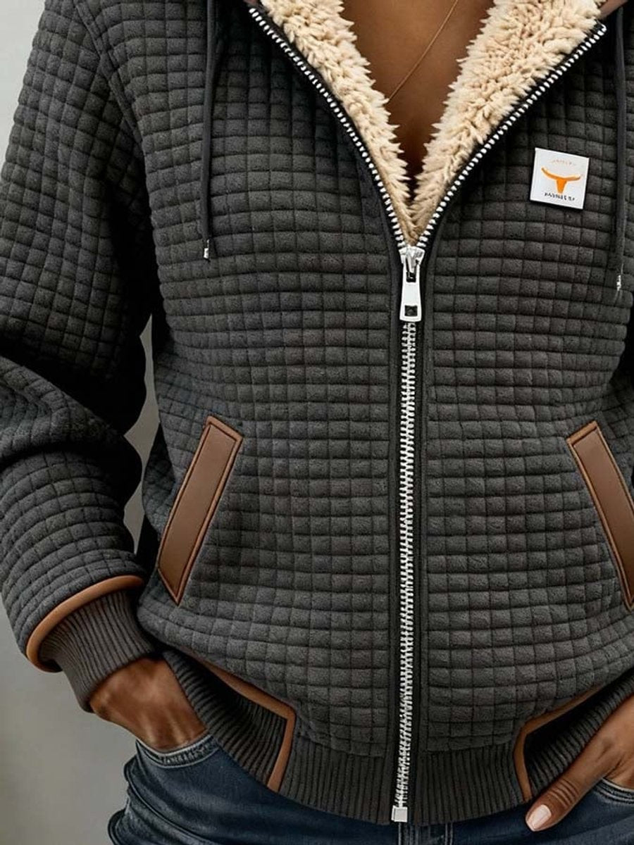 Women's Sherpa-Lined Quilted Jacket Zip-Up Hooded Fleece Coat