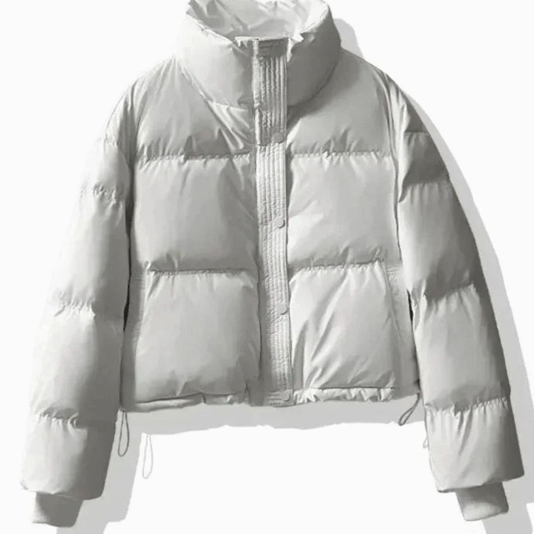Women's Short Quilted Puffer Jacket Stand-Collar PU Coat
