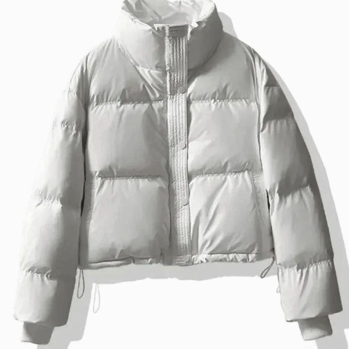 Women's Short Quilted Puffer Jacket Stand-Collar PU Coat