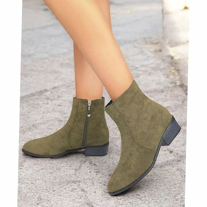 Women's Side-Zip Block Heel Suede Ankle Boots - Green