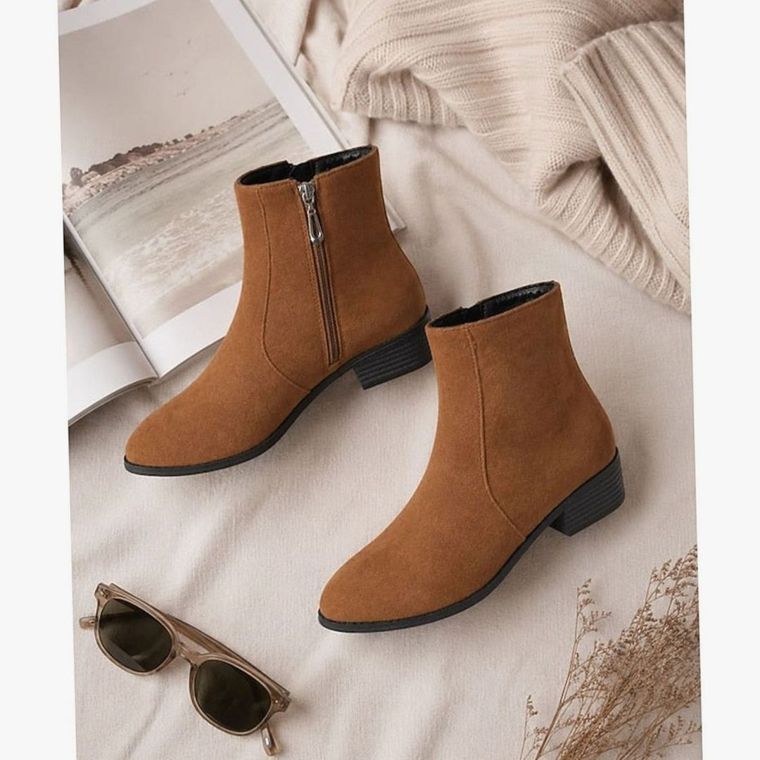 Women's Side-Zip Block Heel Suede Ankle Boots