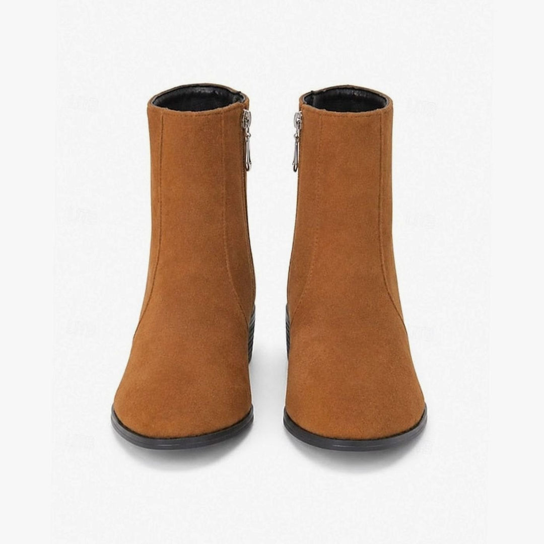 Women's Side-Zip Block Heel Suede Ankle Boots
