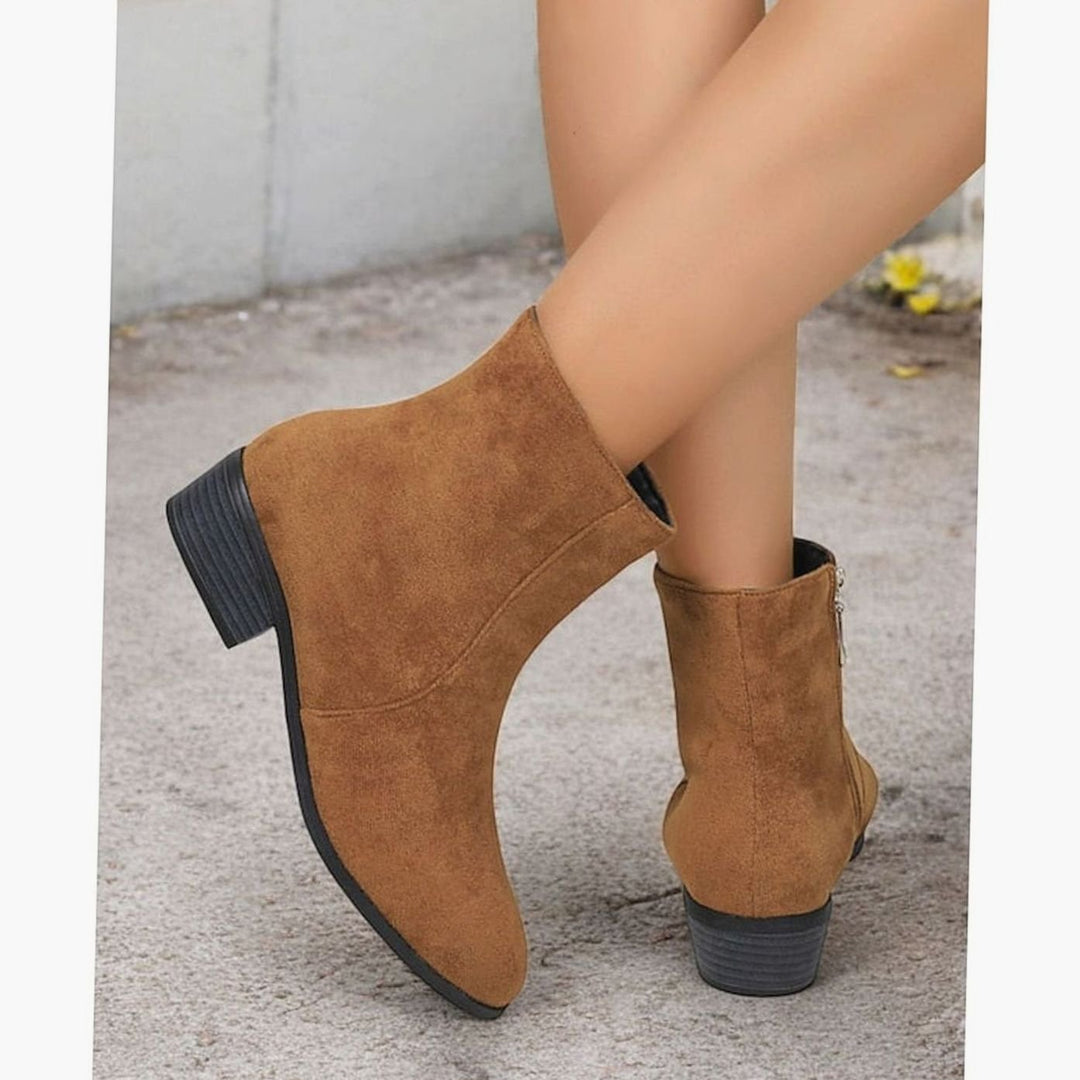 Women's Side-Zip Block Heel Suede Ankle Boots