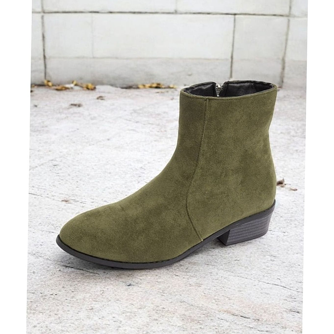 Women's Side-Zip Block Heel Suede Ankle Boots