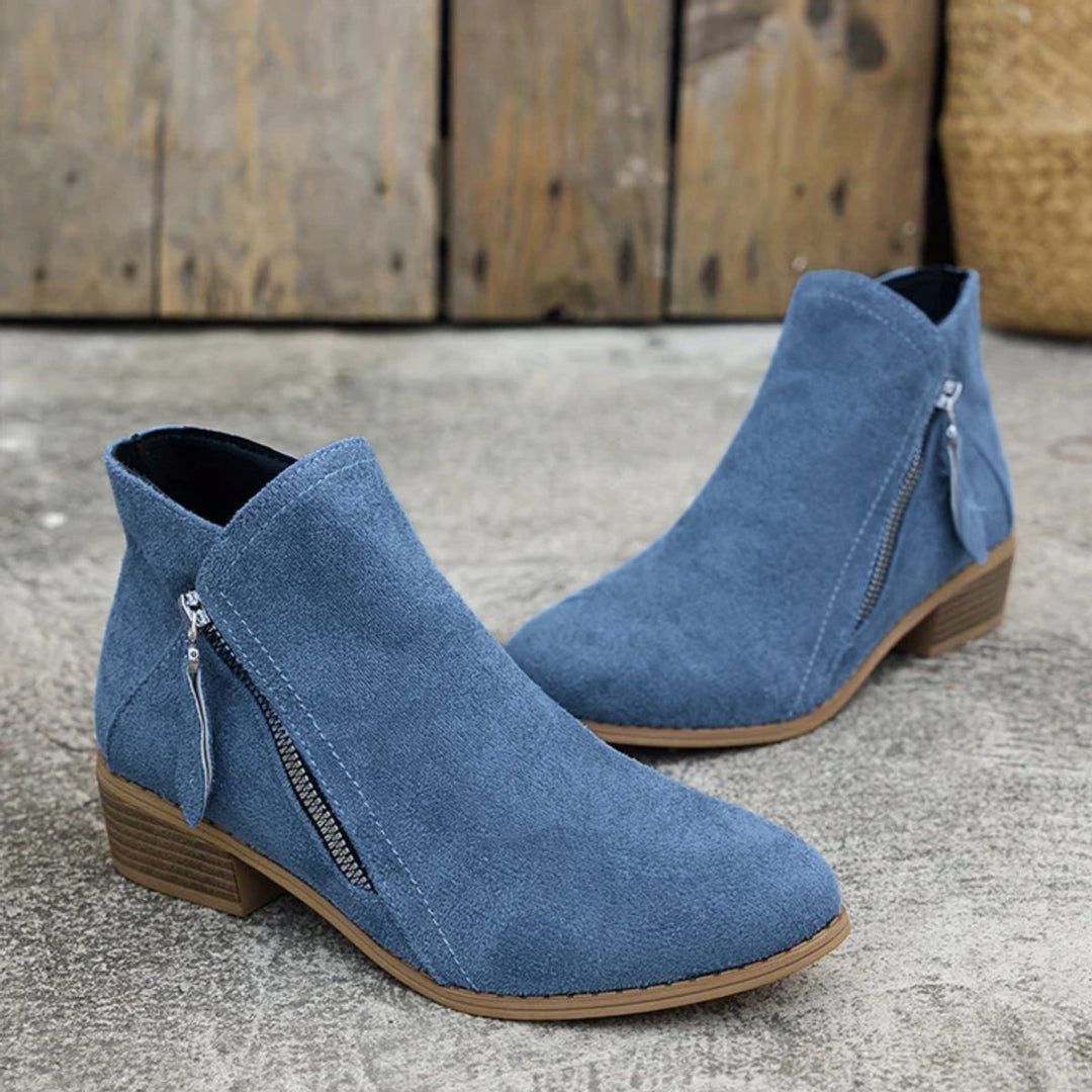 Women's Side-Zip Low Block Heel Suede Ankle Boots
