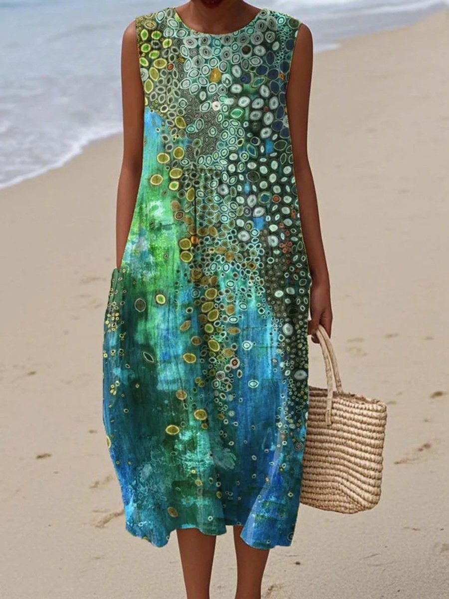 Women's Sleeveless Abstract Print Relaxed Midi Dress
