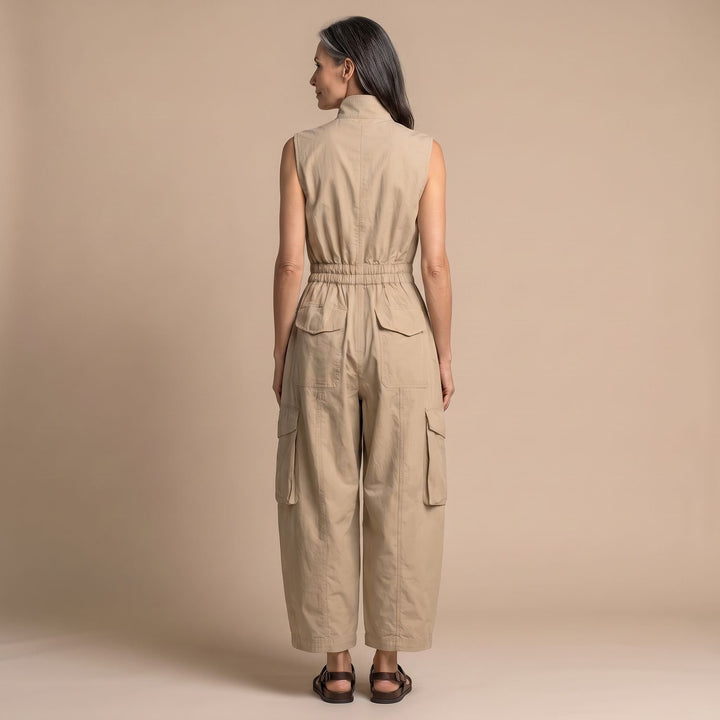Women's Sleeveless Cargo Utility Zip-Up Jumpsuit