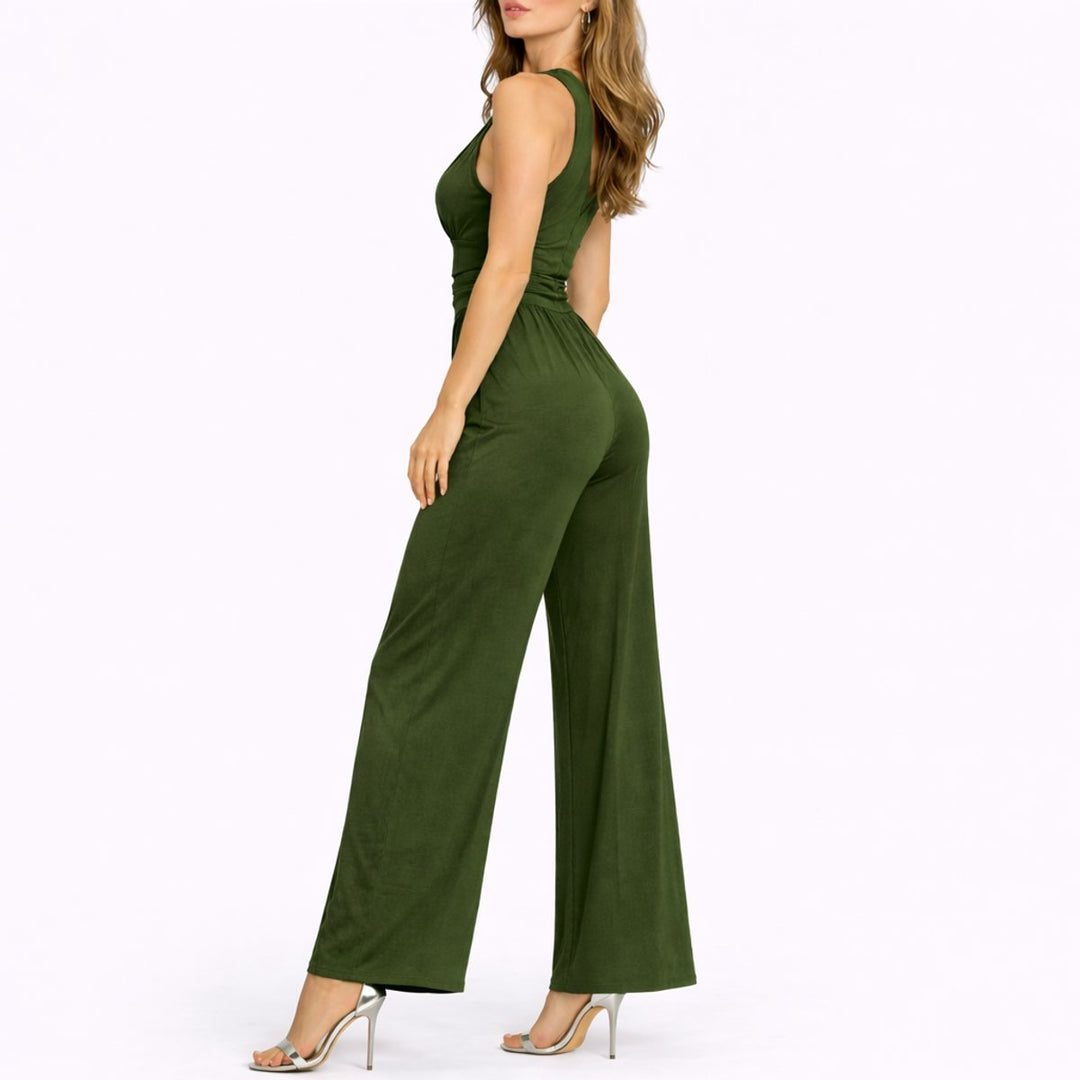Women's Sleeveless Deep V-Neck High-Waist Wide-Leg Jumpsuit