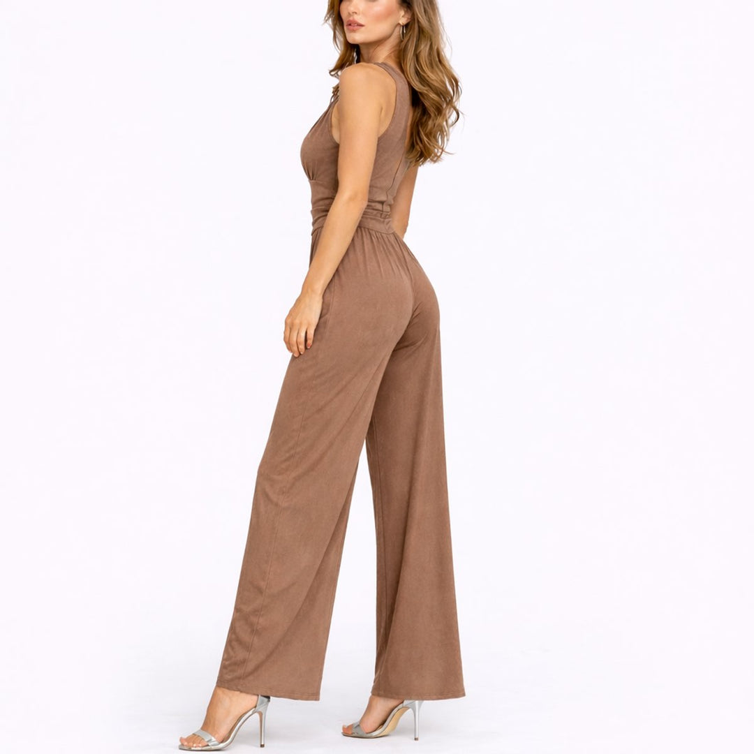 Women's Sleeveless Deep V-Neck High-Waist Wide-Leg Jumpsuit