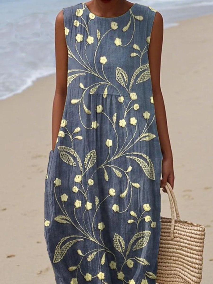 Women's Sleeveless Floral Print Relaxed-Fit Midi Dress