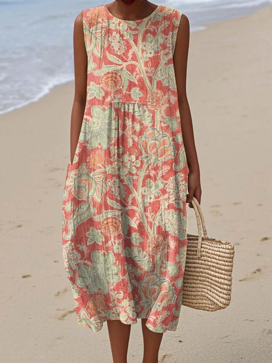 Women's Sleeveless Floral Print Relaxed Midi Dress