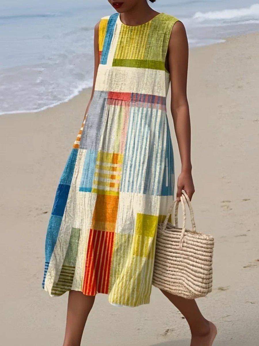 Women's Sleeveless Geometric Print Flowy Midi Dress