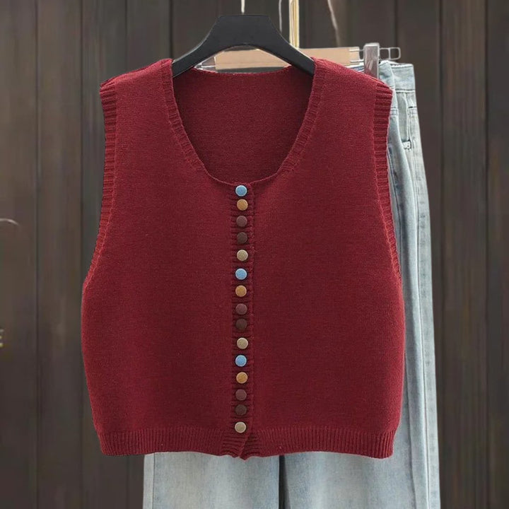 Women's Sleeveless Knit Button-Front Sweater Vest