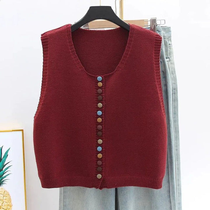 Women's Sleeveless Knit Button-Front Sweater Vest - Burgundy