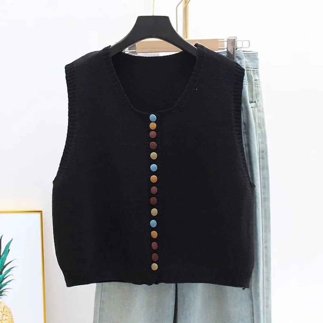 Women's Sleeveless Knit Button-Front Sweater Vest - Black