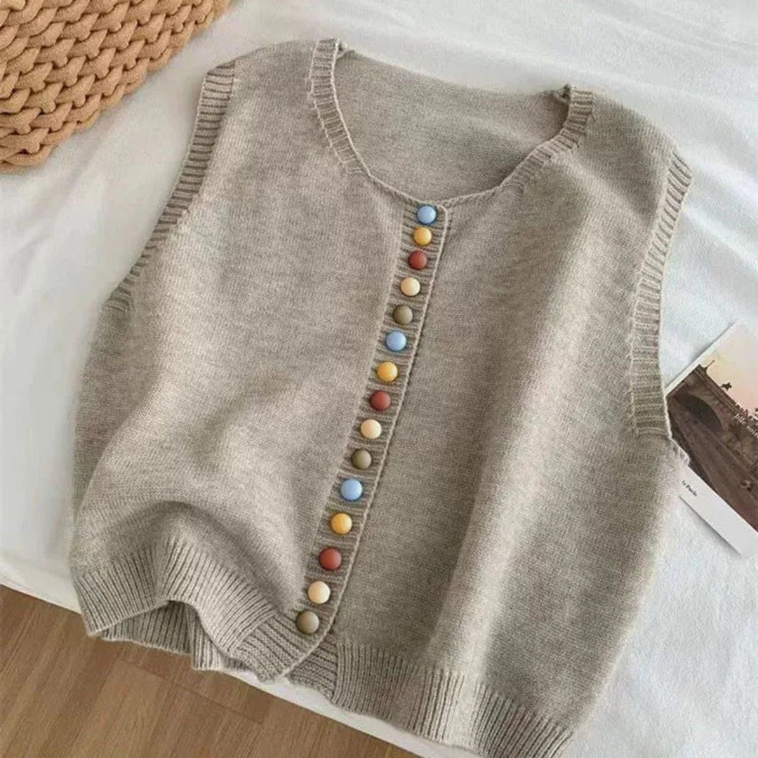 Women's Sleeveless Knit Button-Front Sweater Vest - Apricot