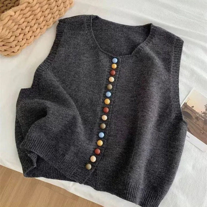 Women's Sleeveless Knit Button-Front Sweater Vest - Gray