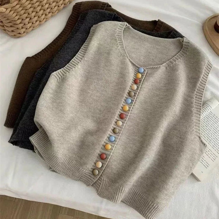 Women's Sleeveless Knit Button-Front Sweater Vest