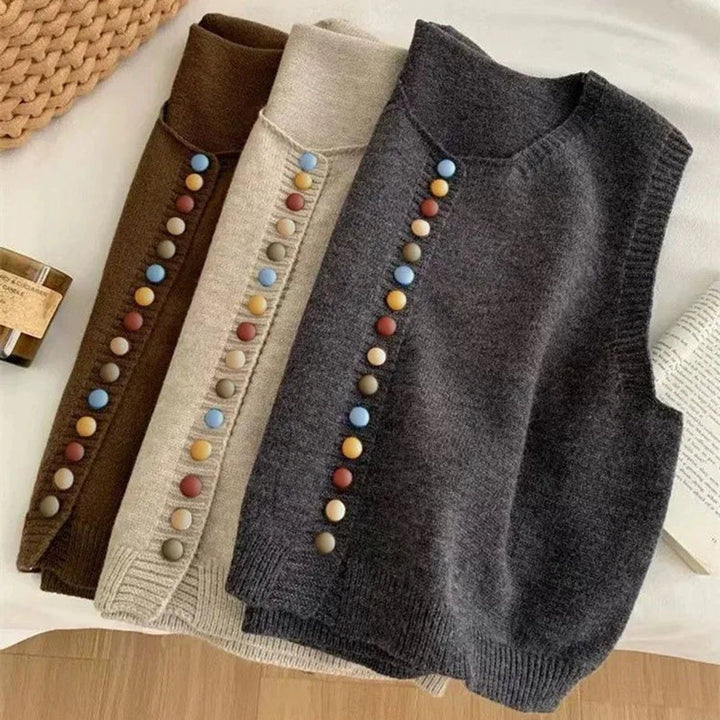 Women's Sleeveless Knit Button-Front Sweater Vest