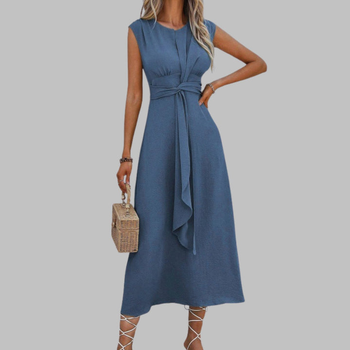 Women's Sleeveless Tie-Waist A-Line Midi Dress - Blue