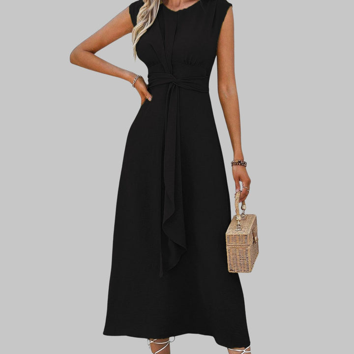 Women's Sleeveless Tie-Waist A-Line Midi Dress - Black
